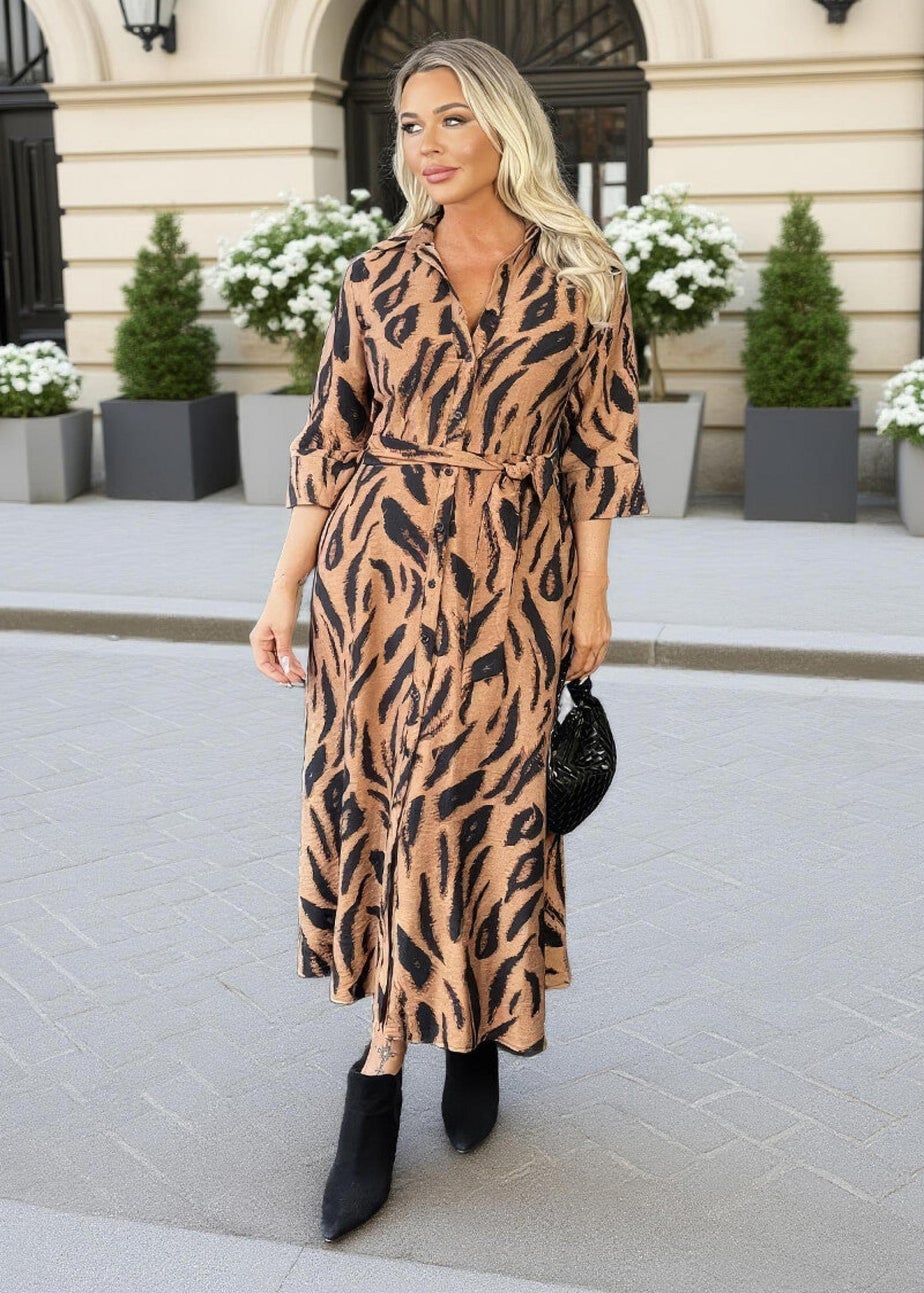AX Paris Multi Tiger Print 3/4 Sleeve Shirt Midi Dress