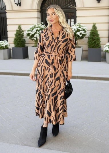 AX Paris Multi Tiger Print 3/4 Sleeve Shirt Midi Dress