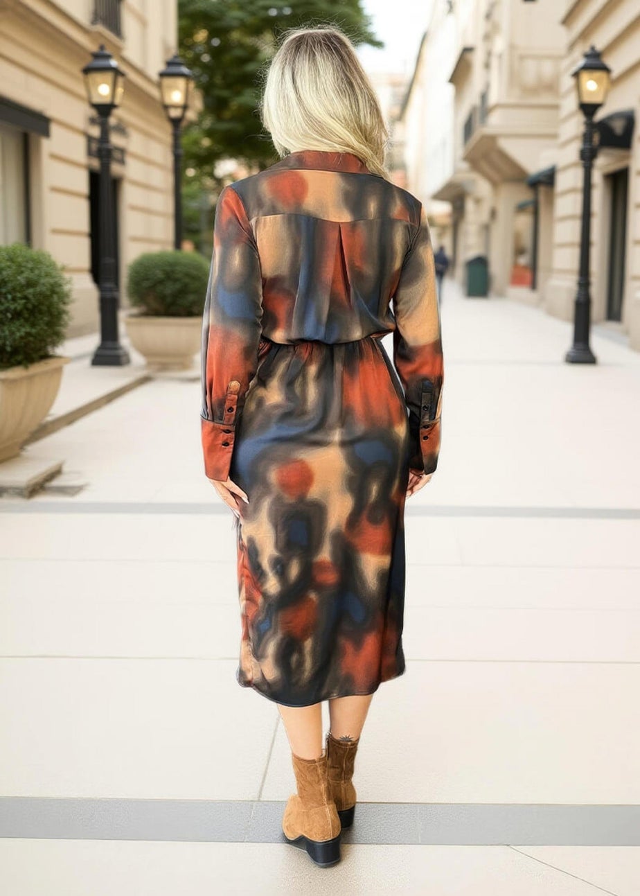 AX Paris Multi Smudge Print Tie Waist Wrap Shirt Midi Dress