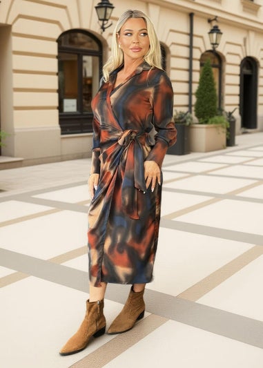 AX Paris Multi Smudge Print Tie Waist Wrap Shirt Midi Dress