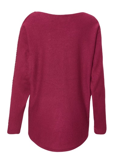 Quiz Burgundy Diamante Sleeve Jumper