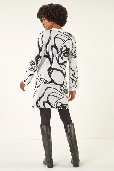 Roman Ivory Floral Abstract Knit Dress