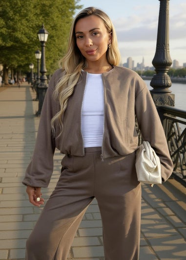 AX Paris Mocha Bubble Hem Cropped Soft Bomber Jacket