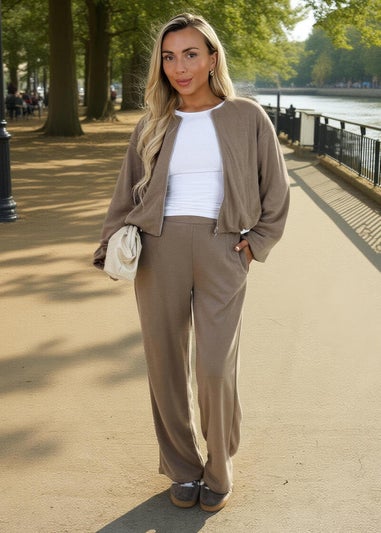 AX Paris Mocha Bubble Hem Cropped Soft Bomber Jacket