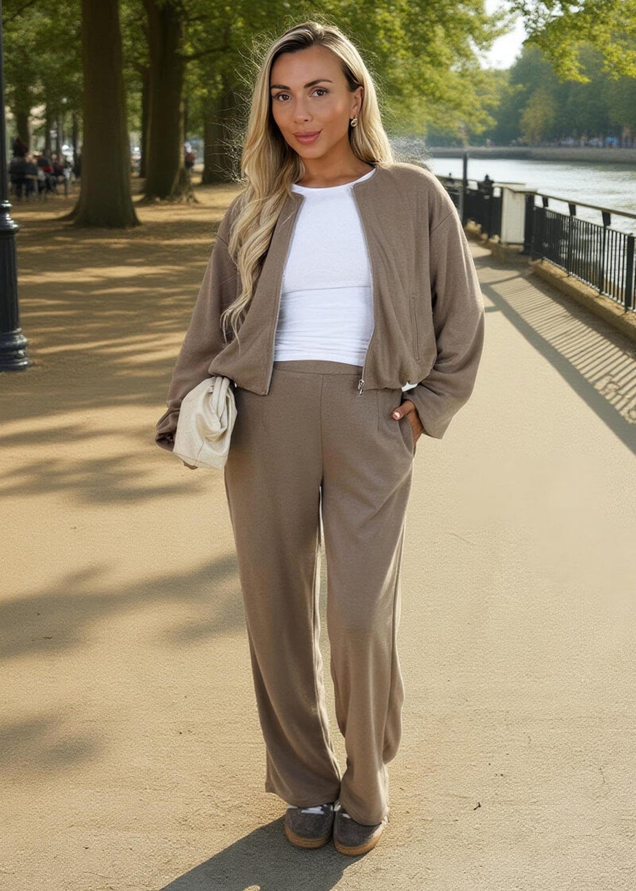 AX Paris Mocha Bubble Hem Cropped Soft Bomber Jacket