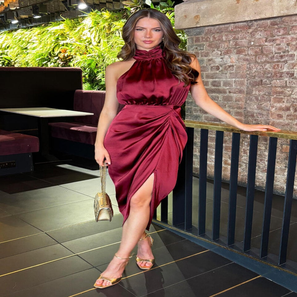 AX Paris Wine Halter Neck Gathered Skirt Midi Dress