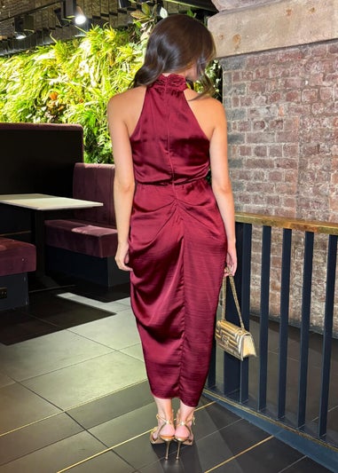 AX Paris Wine Halter Neck Gathered Skirt Midi Dress