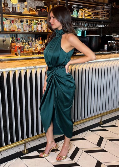 AX Paris Teal Halter Neck Gathered Skirt Midi Dress