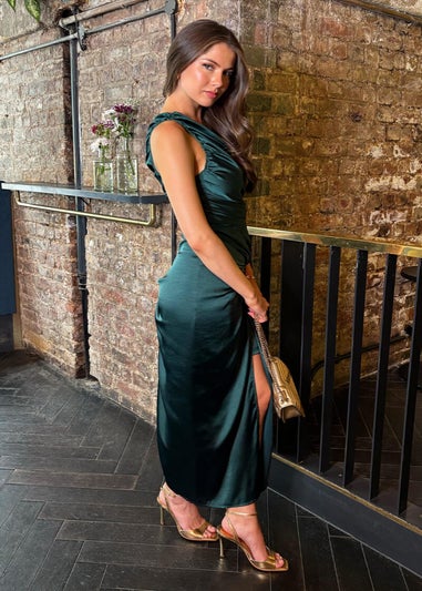 AX Paris Teal One Shoulder Knot Skirt Satin Midi Dress