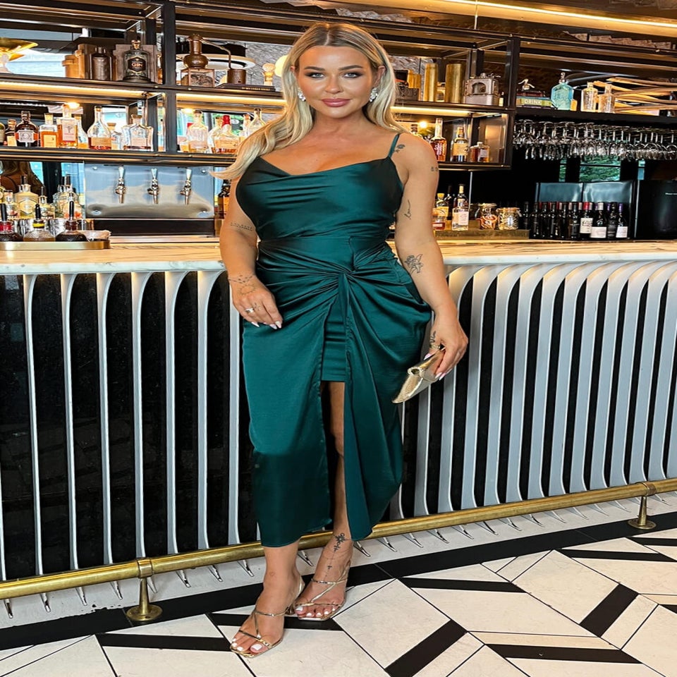 AX Paris Teal Satin Cowl Neck Knot Skirt Midi Dress