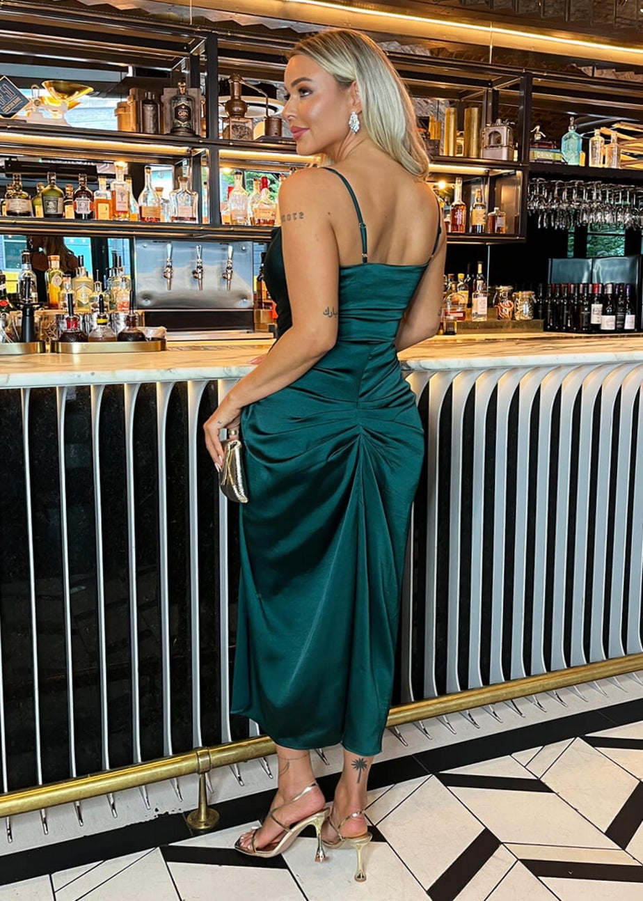 AX Paris Teal Satin Cowl Neck Knot Skirt Midi Dress