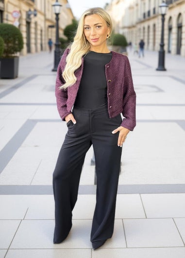 AX Paris Wine Tweed Button Front Jacket