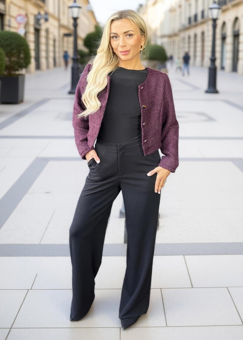 AX Paris Wine Tweed Button Front Jacket