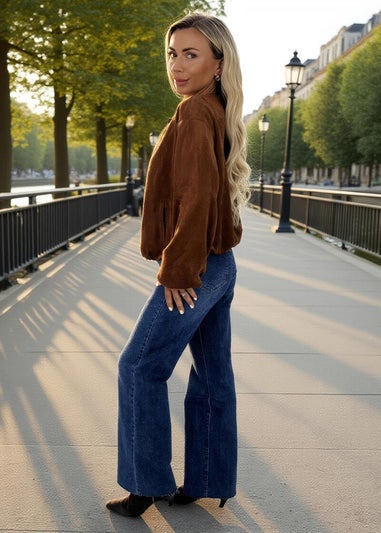 AX Paris Tan Faux Suede Bubble Hem Bomber Jacket