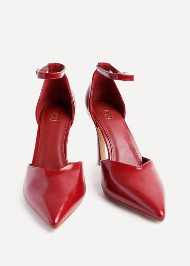 Linzi Moira Red Faux Leather V Cut Court Heel