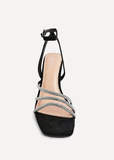 Linzi Glimmer Black Faux Suede Diamante Block Heel