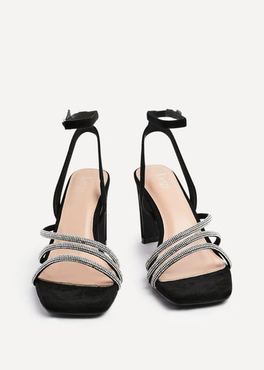 Linzi Glimmer Black Faux Suede Diamante Block Heel