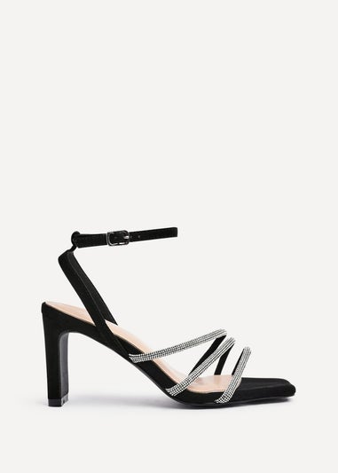Linzi Glimmer Black Faux Suede Diamante Block Heel