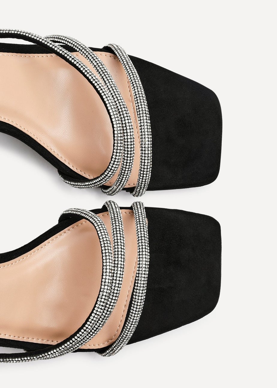 Linzi Glimmer Black Faux Suede Diamante Block Heel