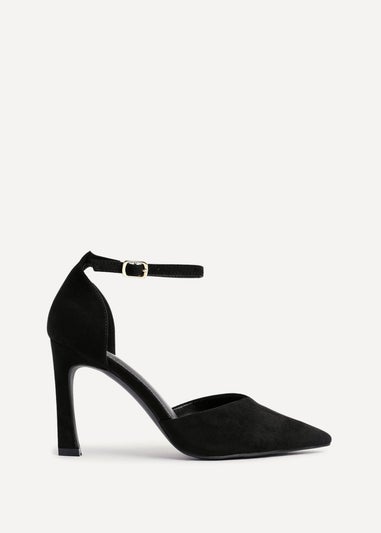 Linzi Moira Black Faux Suede V Cut Court Heel