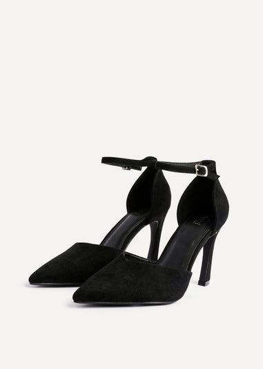 Linzi Moira Black Faux Suede V Cut Court Heel