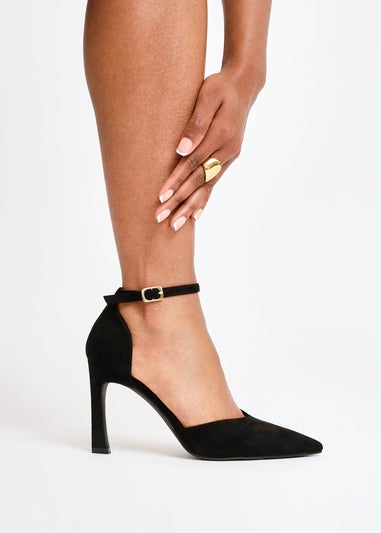 Linzi Moira Black Faux Suede V Cut Court Heel