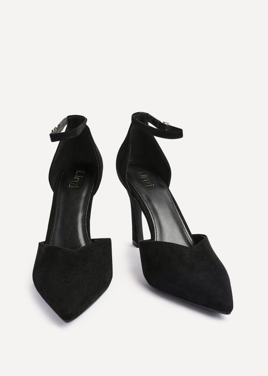 Linzi Moira Black Faux Suede V Cut Court Heel