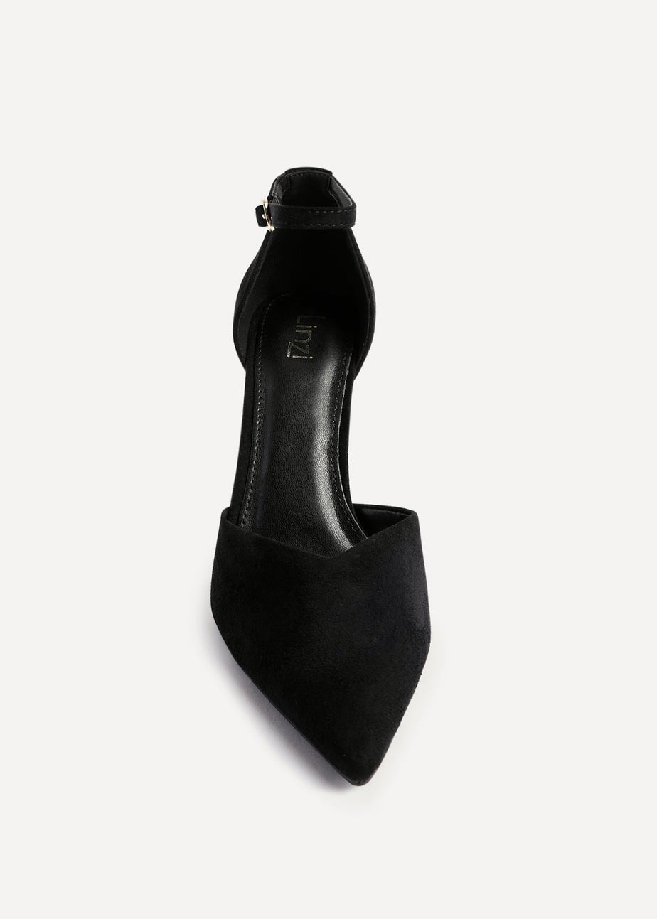 Linzi Moira Black Faux Suede V Cut Court Heel