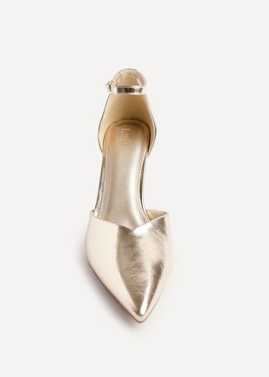 Linzi Moira Gold Faux Leather V Cut Court Heel