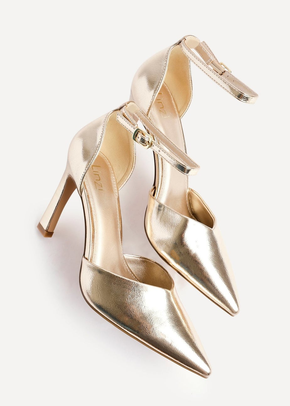 Linzi Moira Gold Faux Leather V Cut Court Heel