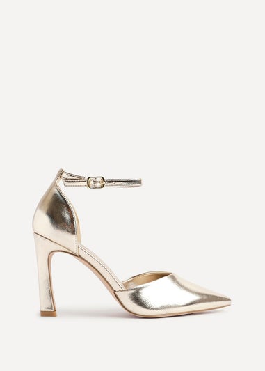 Linzi Moira Gold Faux Leather V Cut Court Heel