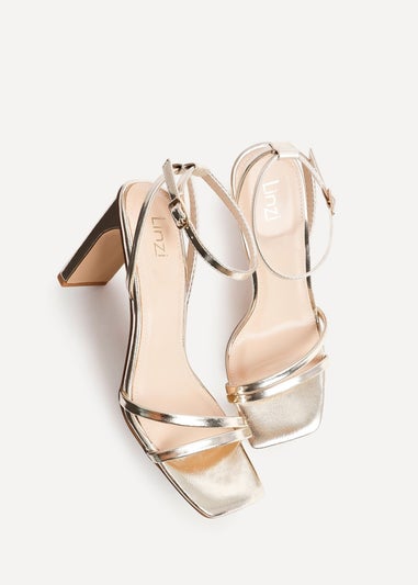 Linzi Gesture Gold Faux Leather Strappy High Heel