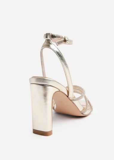 Linzi Glimmer Gold Faux Leather Diamante Block Heel