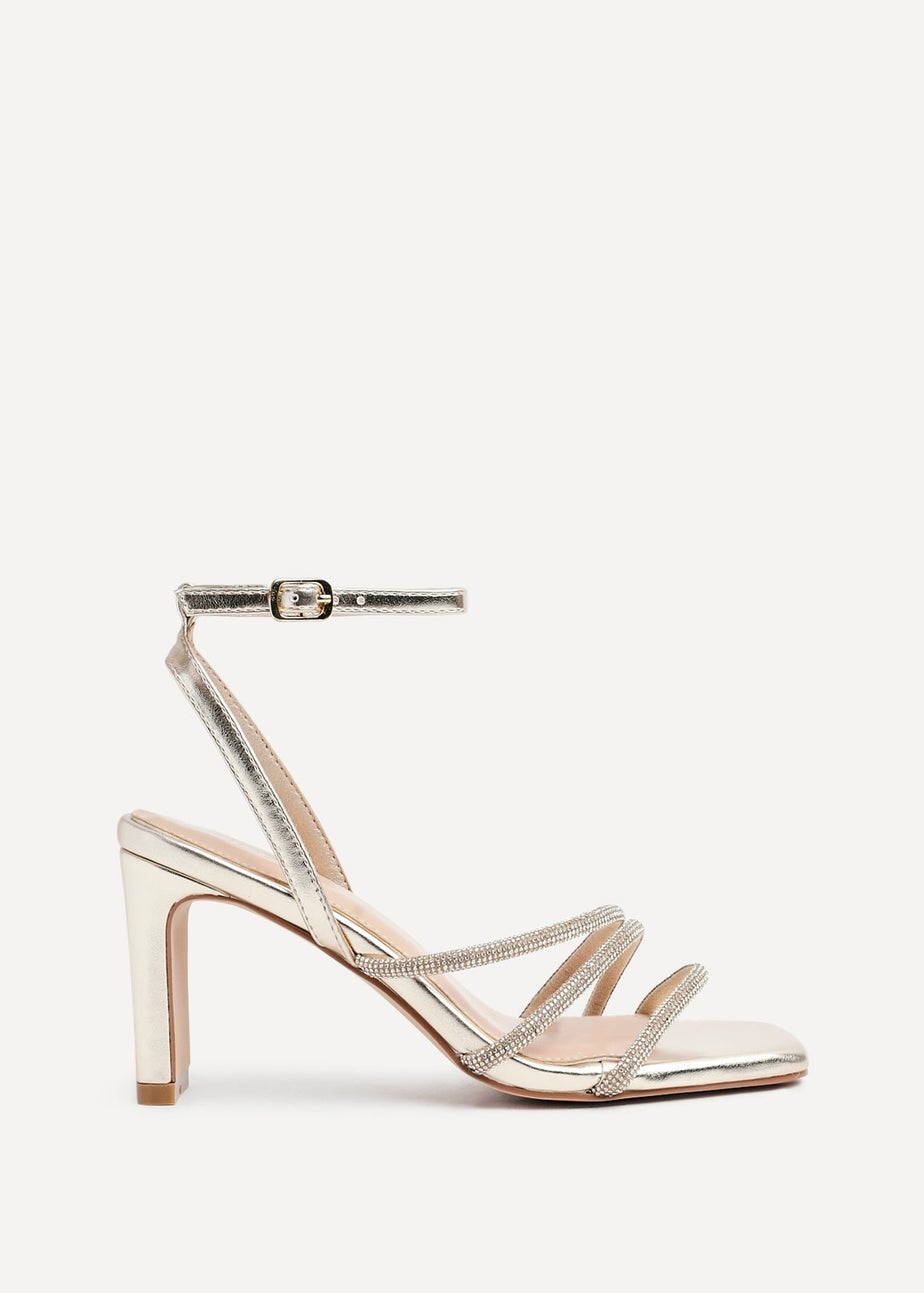 Linzi Glimmer Gold Faux Leather Diamante Block Heel