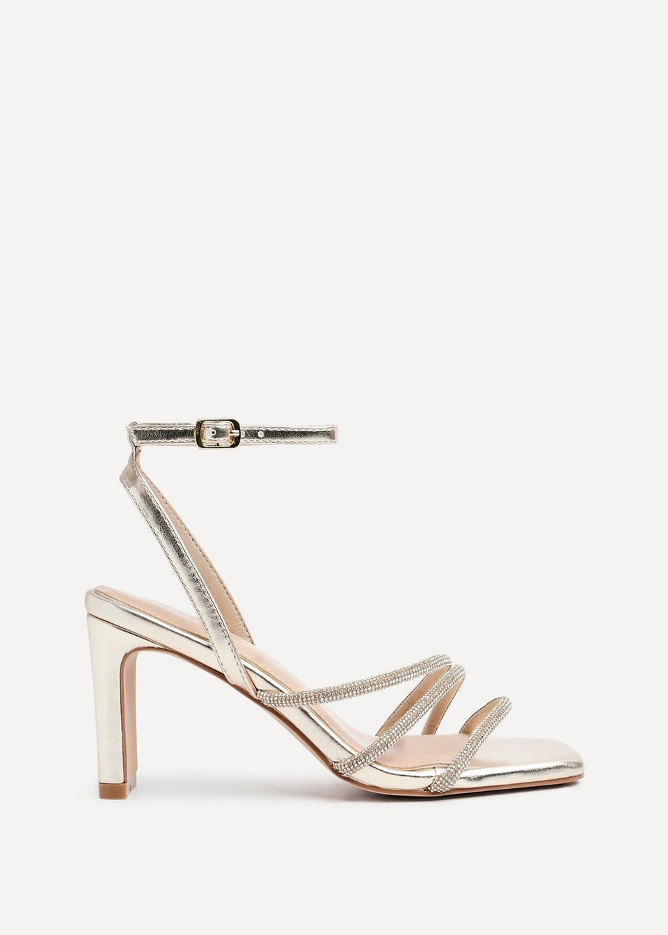 Linzi Glimmer Gold Faux Leather Diamante Block Heel