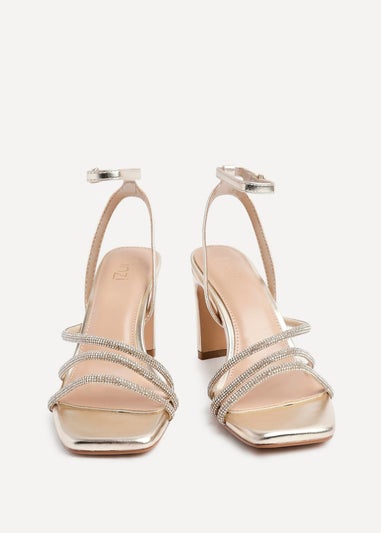 Linzi Glimmer Gold Faux Leather Diamante Block Heel