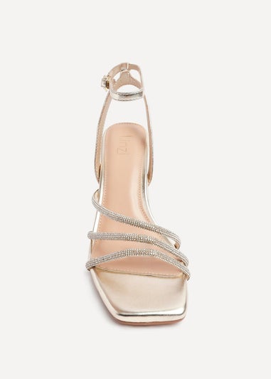 Linzi Glimmer Gold Faux Leather Diamante Block Heel