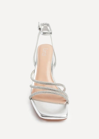 Linzi Glimmer Silver Faux Leather Diamante Block Heel