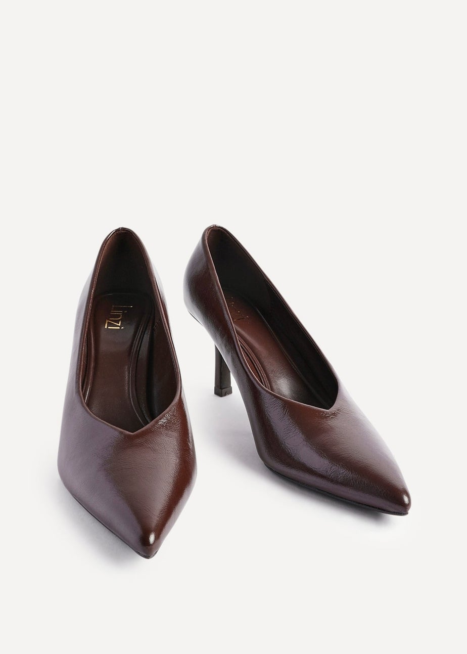 Linzi Bellamy Brown Faux Leather V-Cut Vamp Court Heels