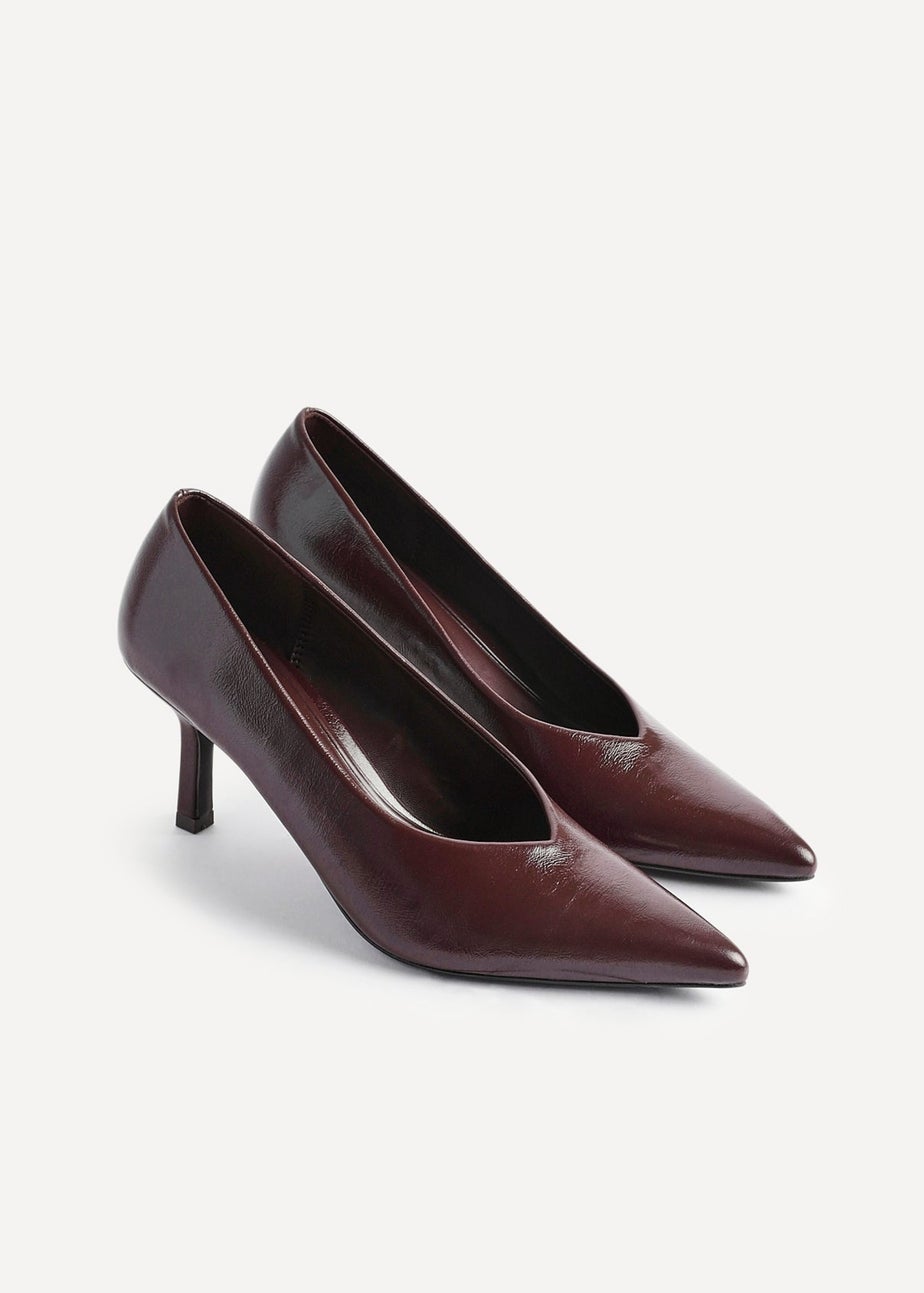 Linzi Bellamy Brown Faux Leather V-Cut Vamp Court Heels
