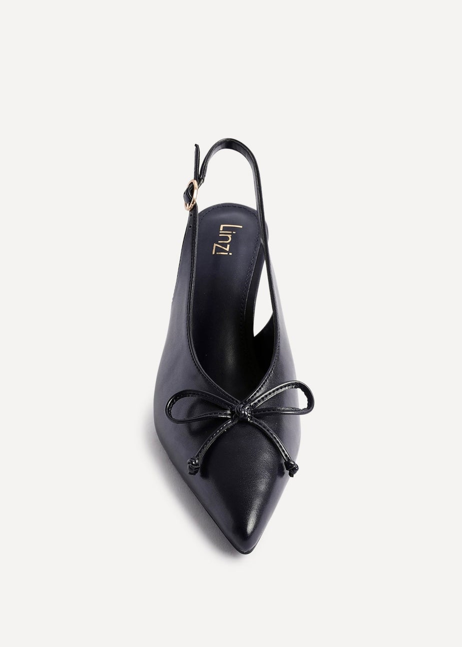 Linzi Ribbon Navy Faux Leather Slingback Court Heel