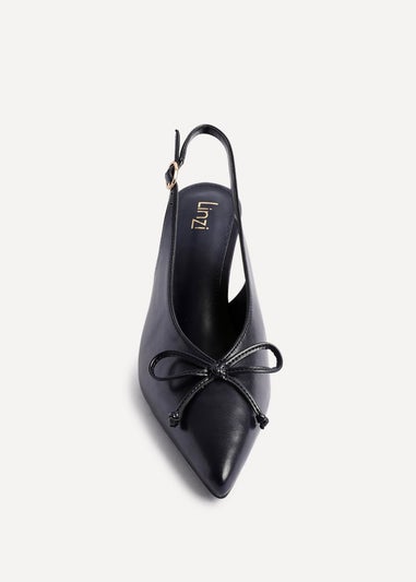 Linzi Ribbon Navy Faux Leather Slingback Court Heel