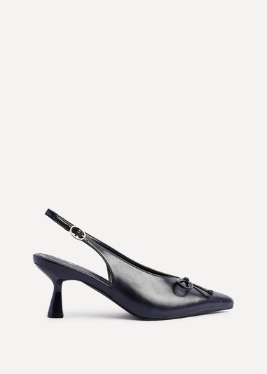 Linzi Ribbon Navy Faux Leather Slingback Court Heel