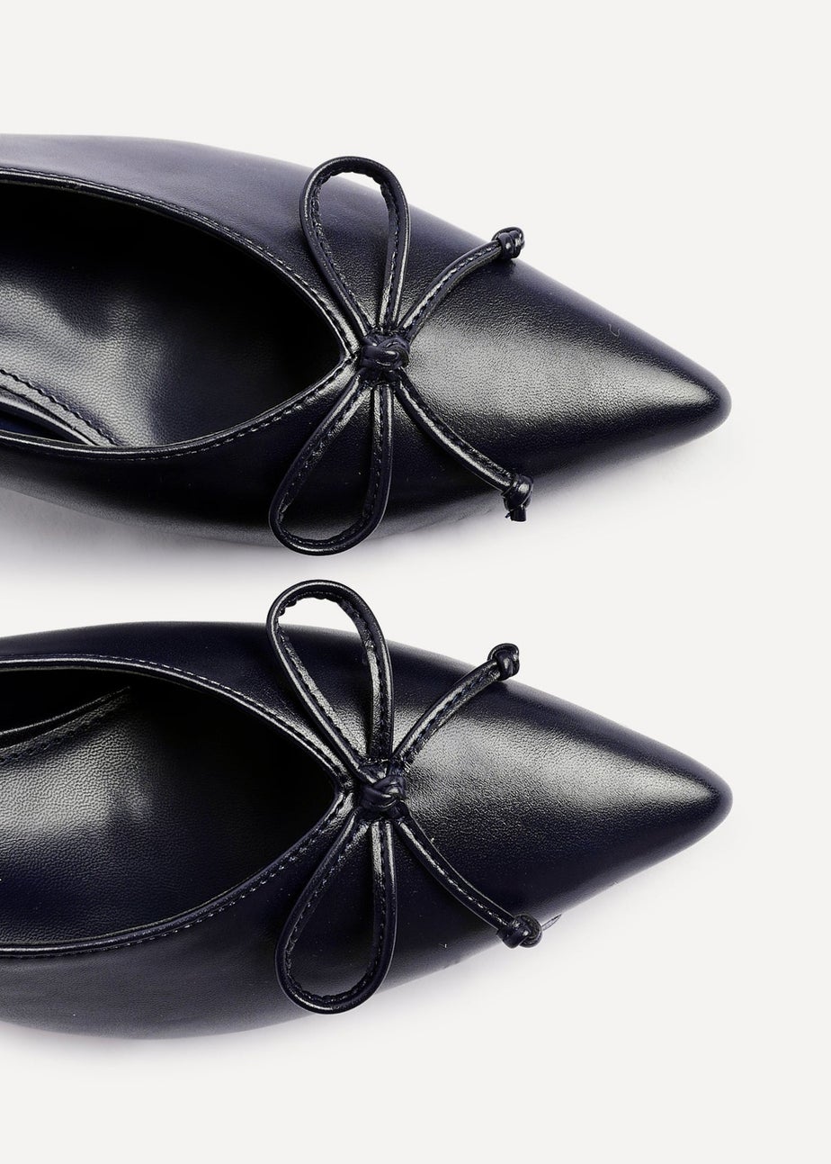 Linzi Ribbon Navy Faux Leather Slingback Court Heel