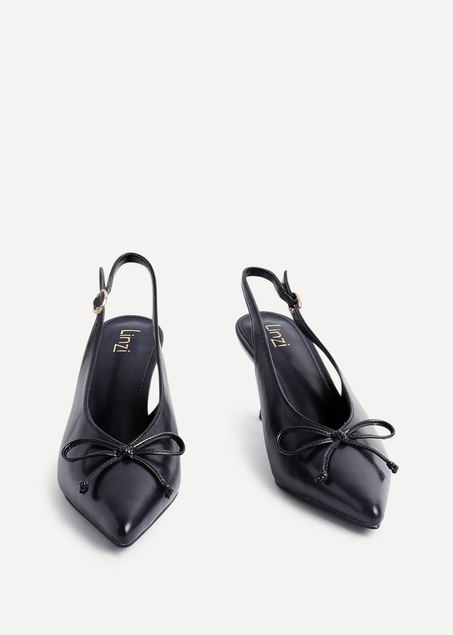 Linzi Ribbon Navy Faux Leather Slingback Court Heel