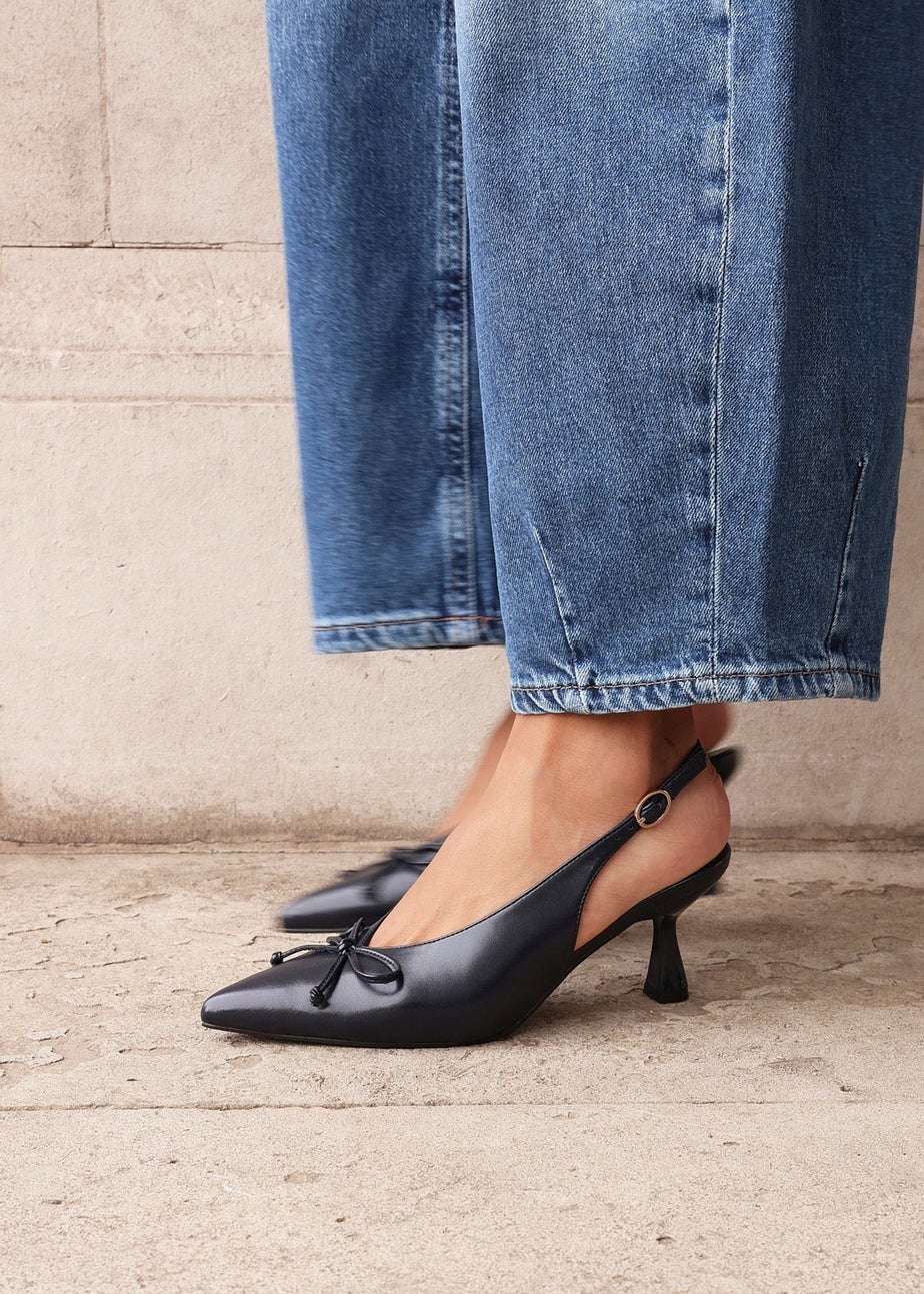 Linzi Ribbon Navy Faux Leather Slingback Court Heel