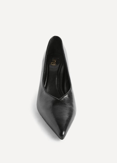 Linzi Bellamy Black Faux Leather V-Cut Vamp Court Heels
