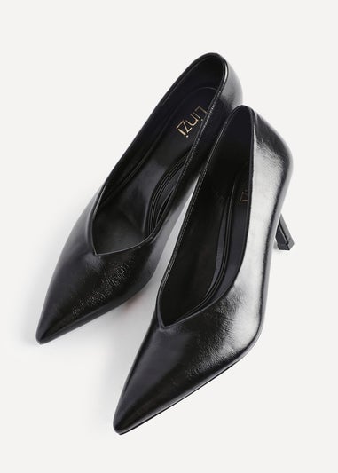 Linzi Bellamy Black Faux Leather V-Cut Vamp Court Heels
