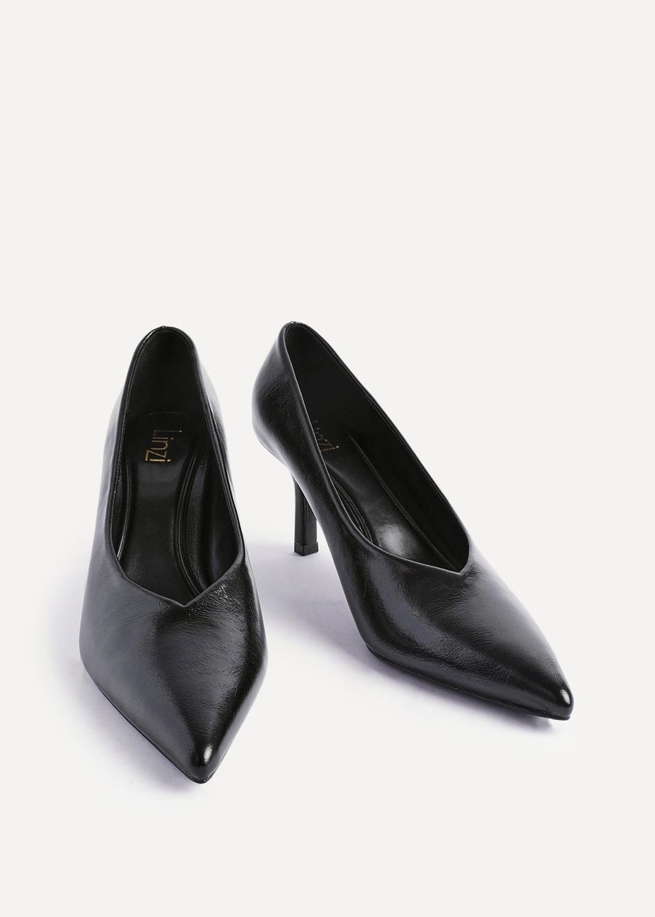Linzi Bellamy Black Faux Leather V-Cut Vamp Court Heels