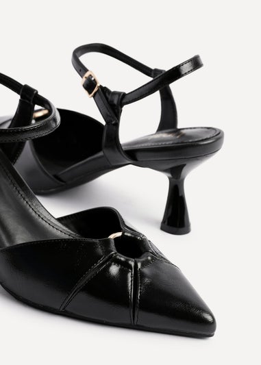Linzi Pivot Black Faux Leather Stiletto Court Heel
